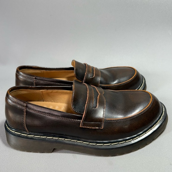 Meizudongli Shoes - MZDL Meizudongli Brown Leather Handmade Chunky Penny Loafers NWOT